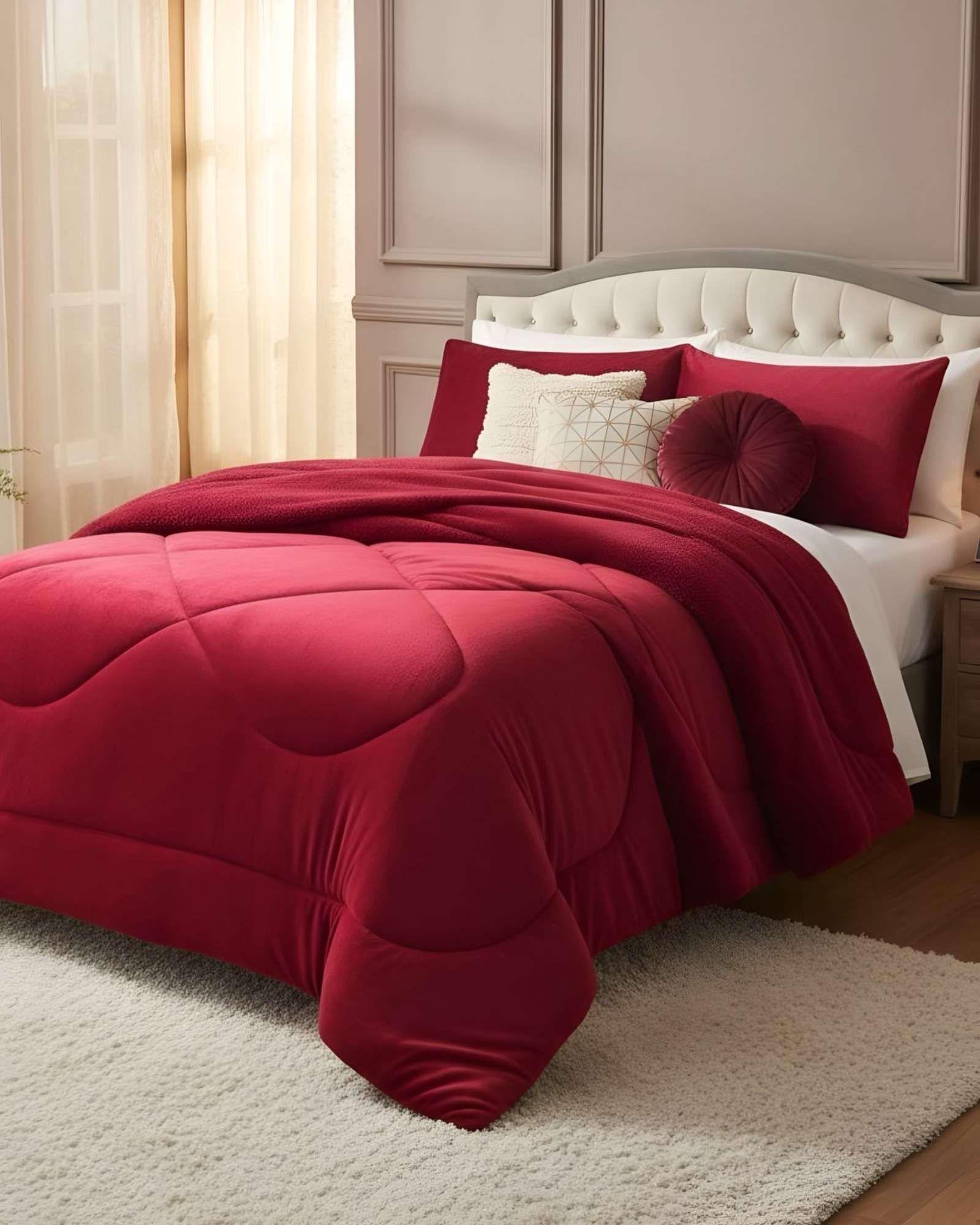 Cubrecama plush con chiporro Acolchado liso 2 plazas burdeo-3