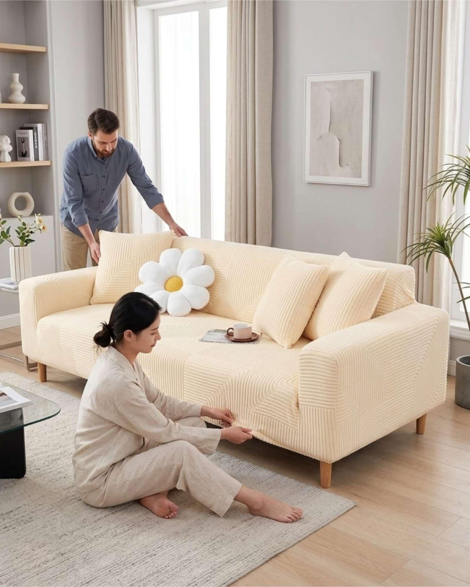 Funda De Sofa 4 Cuerpos Tela Polar Elastico Suave m3-3