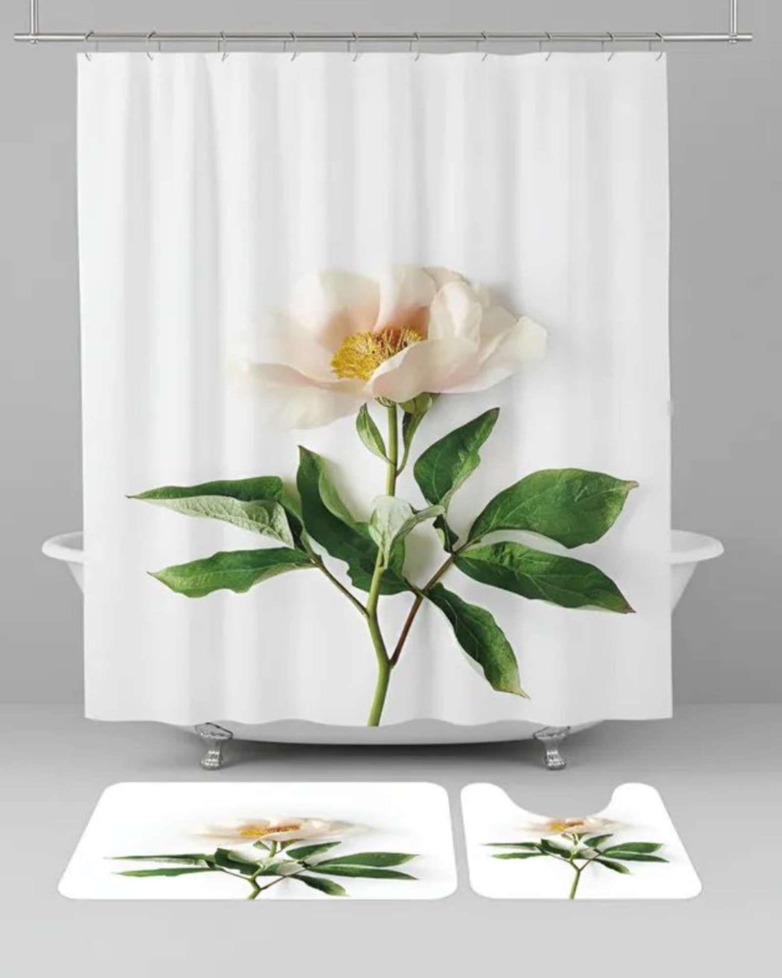 Juego 5 piezas con Cortina de baño de Tela Poliéster y  Forro de Ducha de Plástico J-24-2