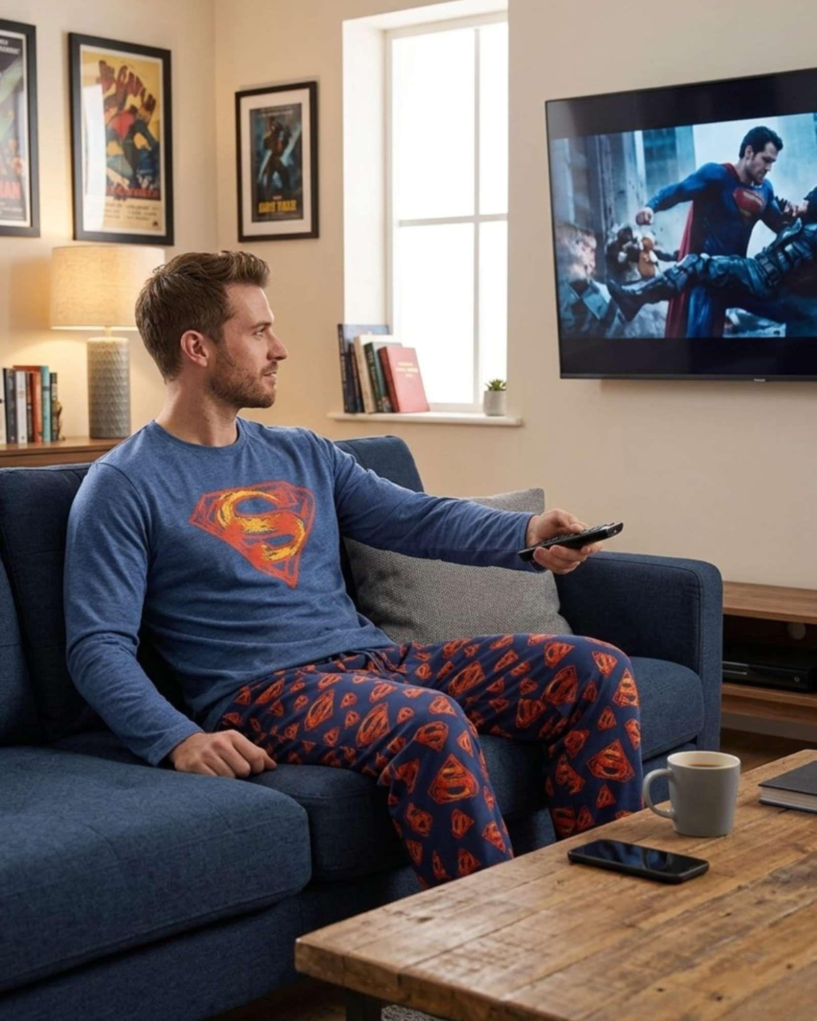 Pijama Hombre Superman Micropolar Térmico Invierno Talla L A4-2