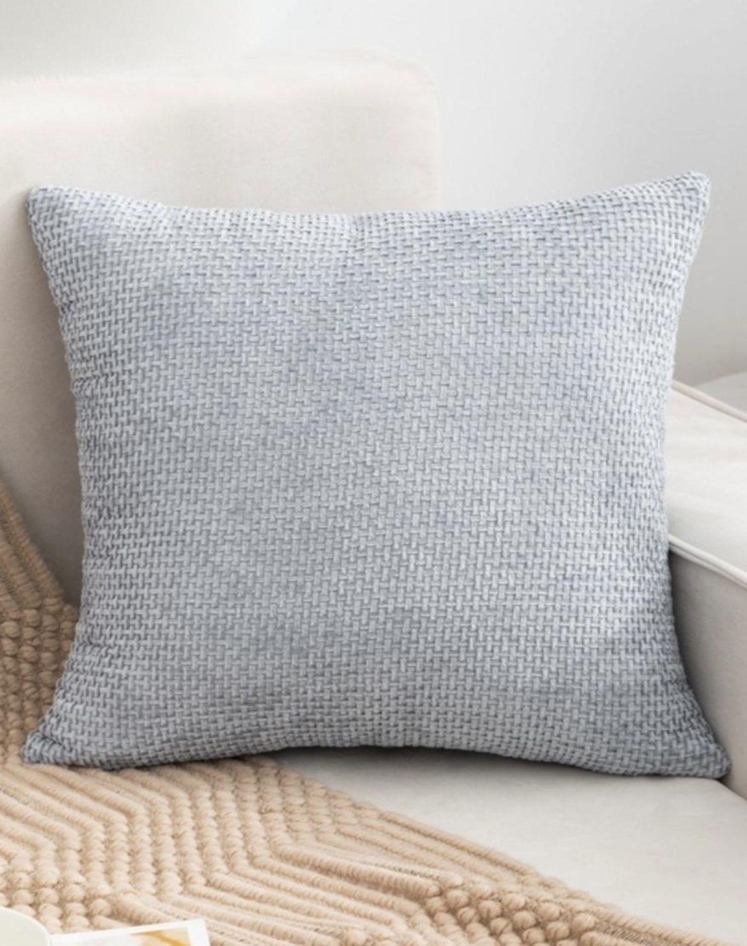 Juego de 2 Fundas de Cojín Estilo Chenille Cuadrille-Gris-2
