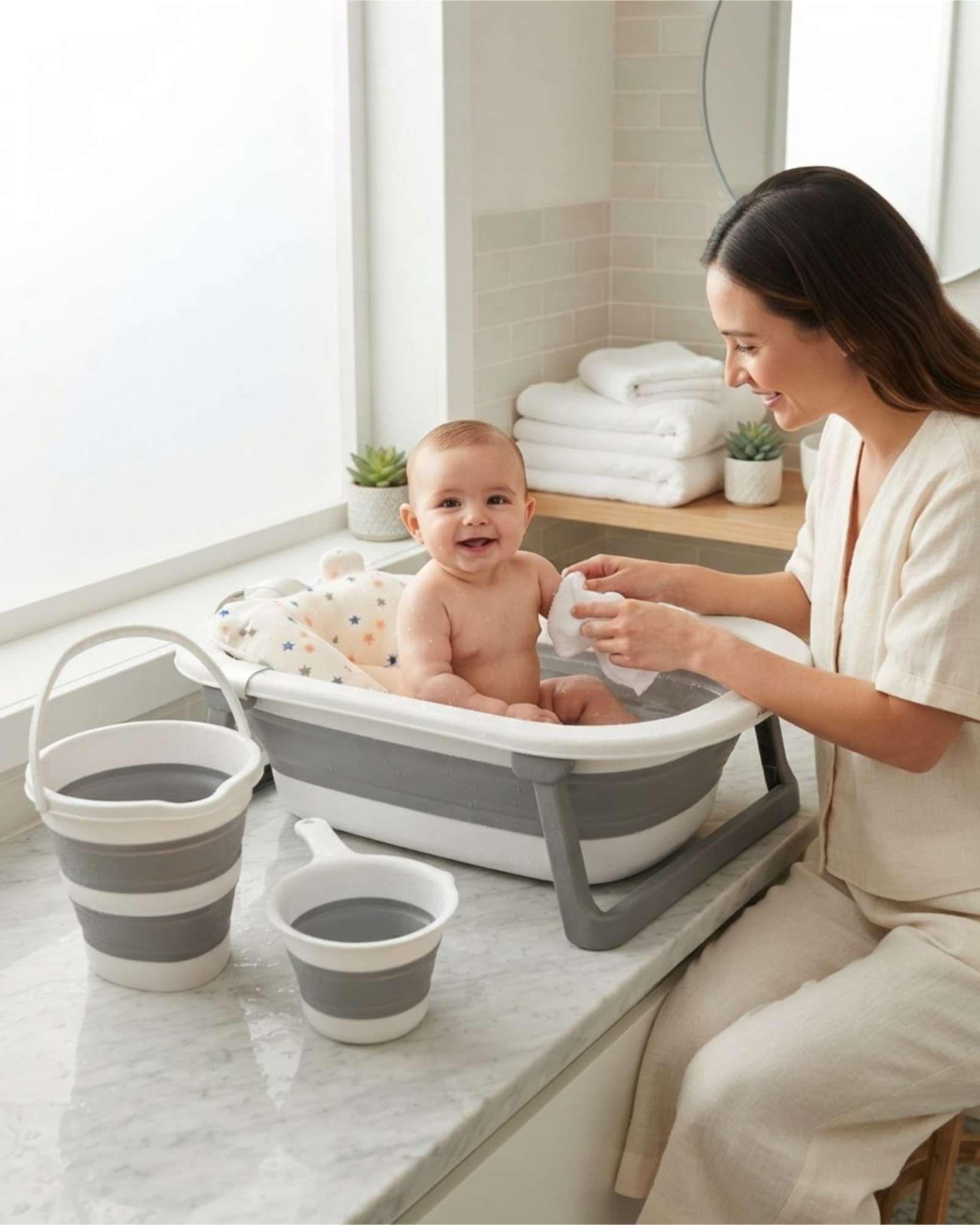 Tina Bañera Bebé con Termómetro Digital y Kit de Baño Completo Accesorio-3