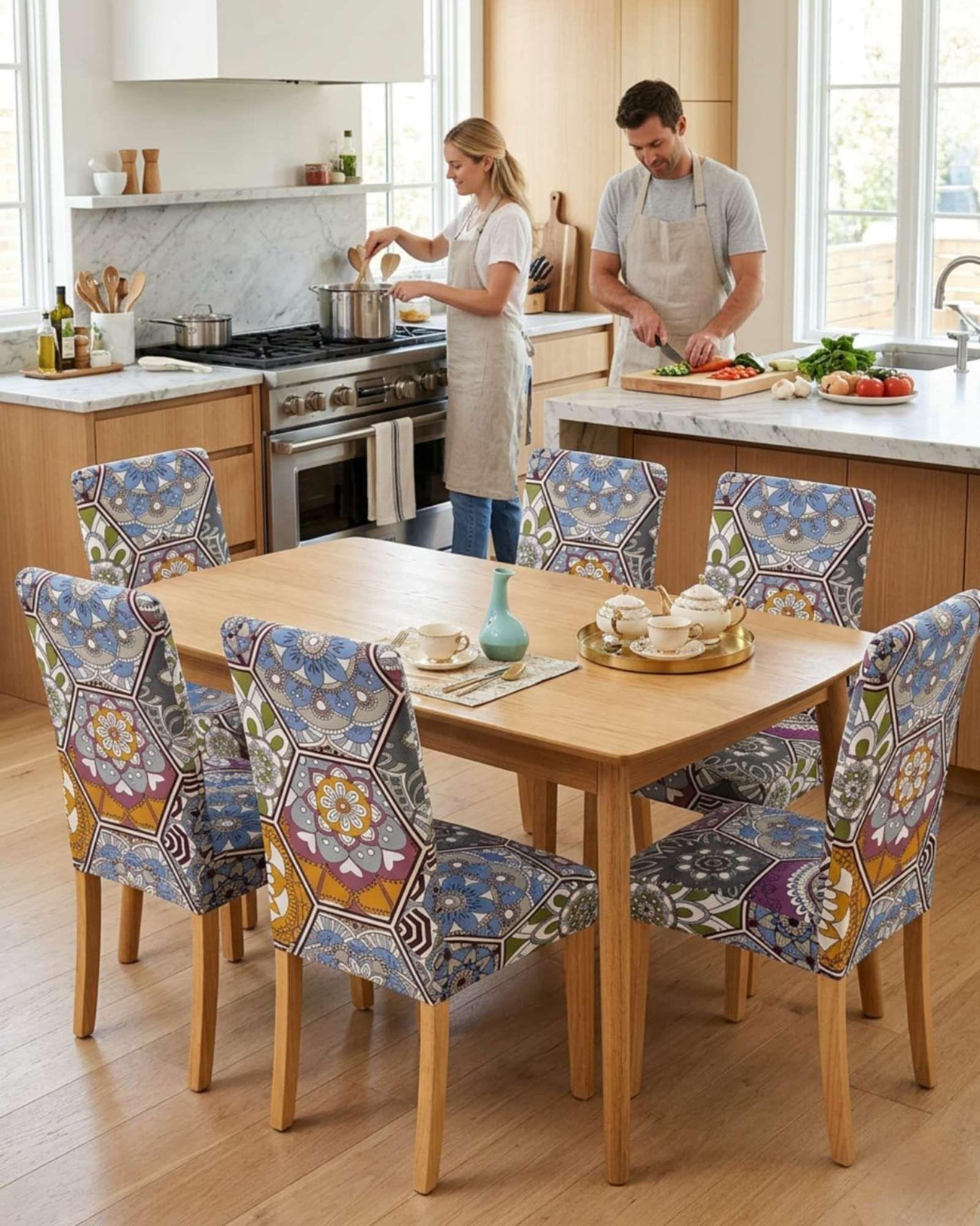 JUEGOS DE 6 FUNDAS PARA SILLAS  CON DISEÑO ELASTICO M18-2