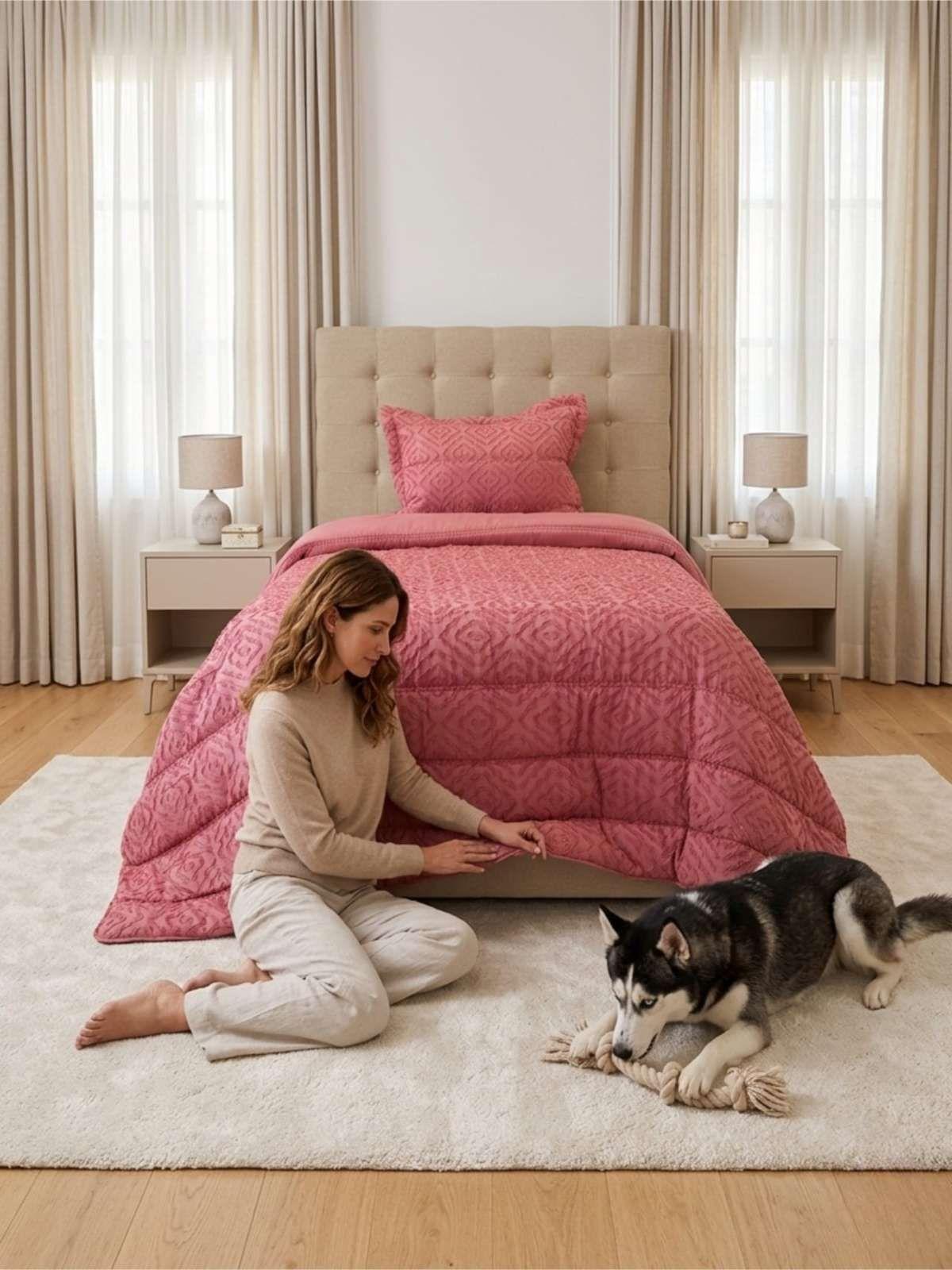 Plumón Nordicos 1.5 Plazas Diseño Geométrico + Funda rosa-4
