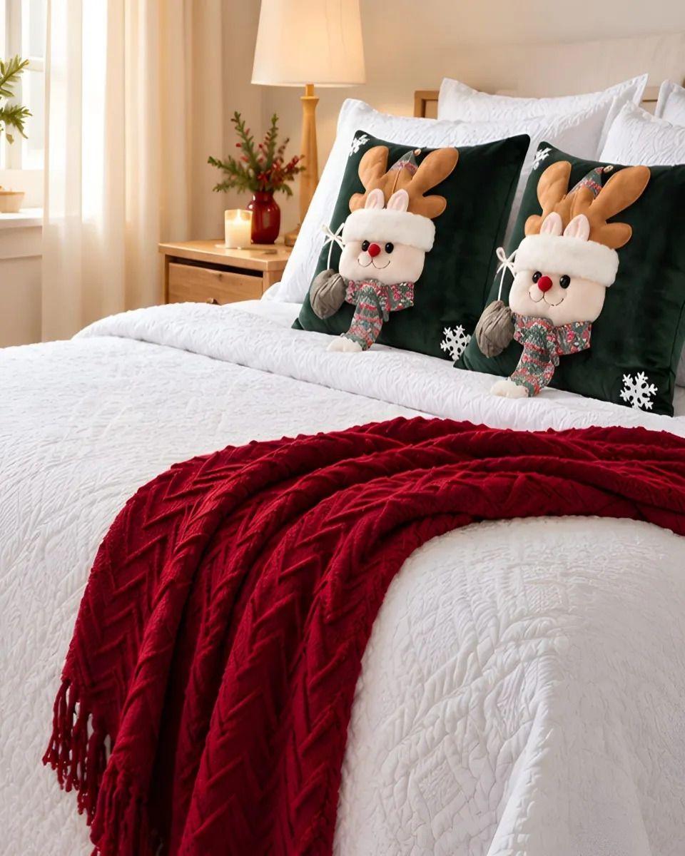 Set de Cama Navideño con Cubrecamas y 2 Fundas de Cojin 2 Plazas m4-0