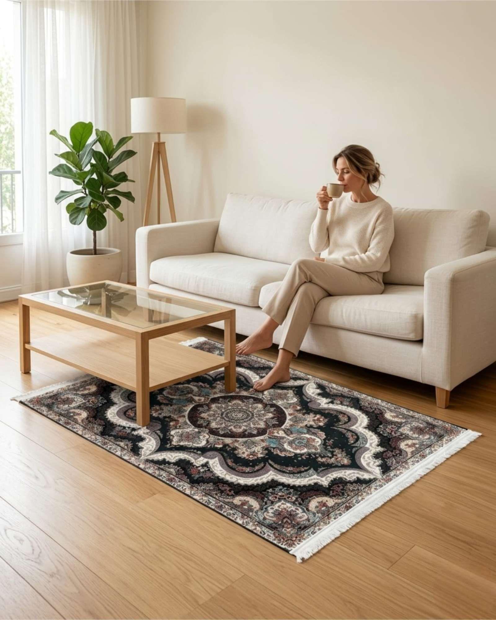 Alfombra Estilo Persa Vintage Con Flecos 120x160 Cm m6-2