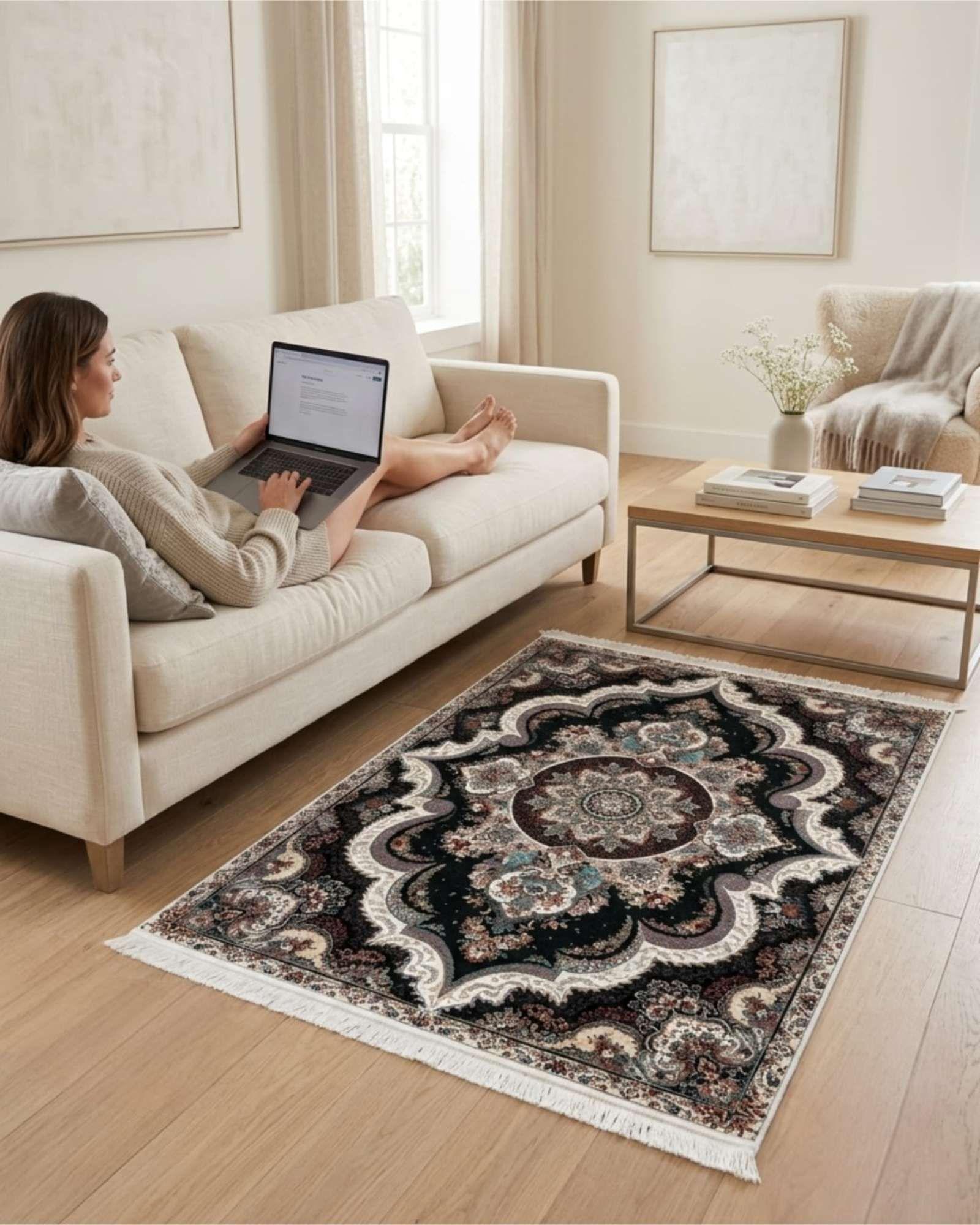 Alfombra Estilo Persa Vintage Con Flecos 120x160 Cm m6-4