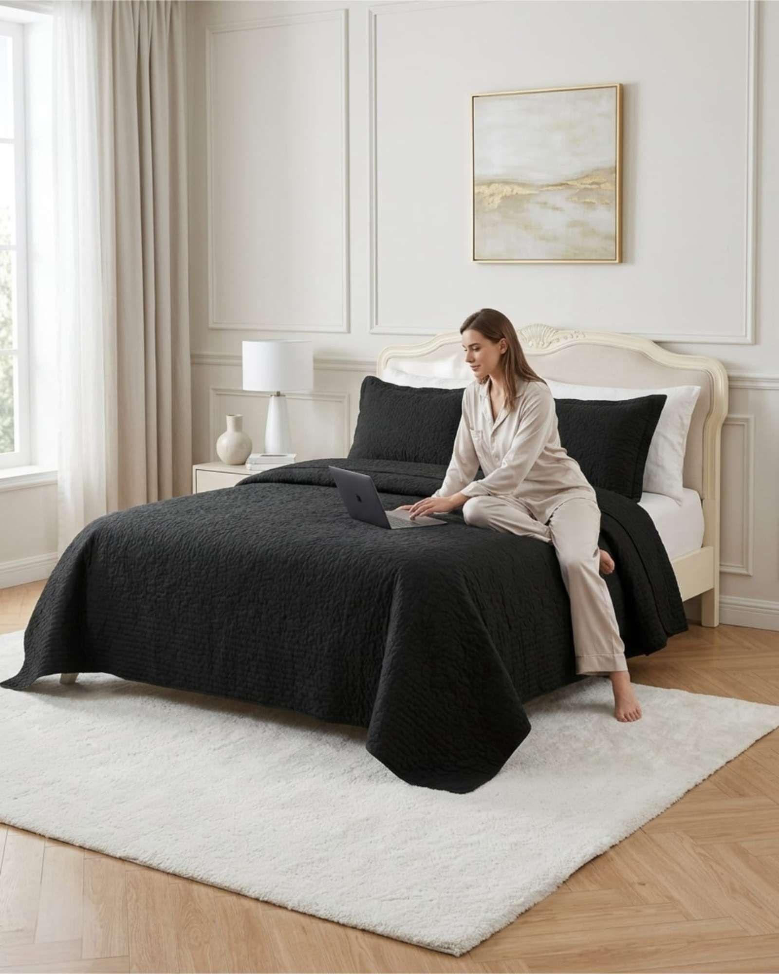Cubrecama Quilt Verano 2 Plazas Delgado Texturizado Set Con Fundas a8-0