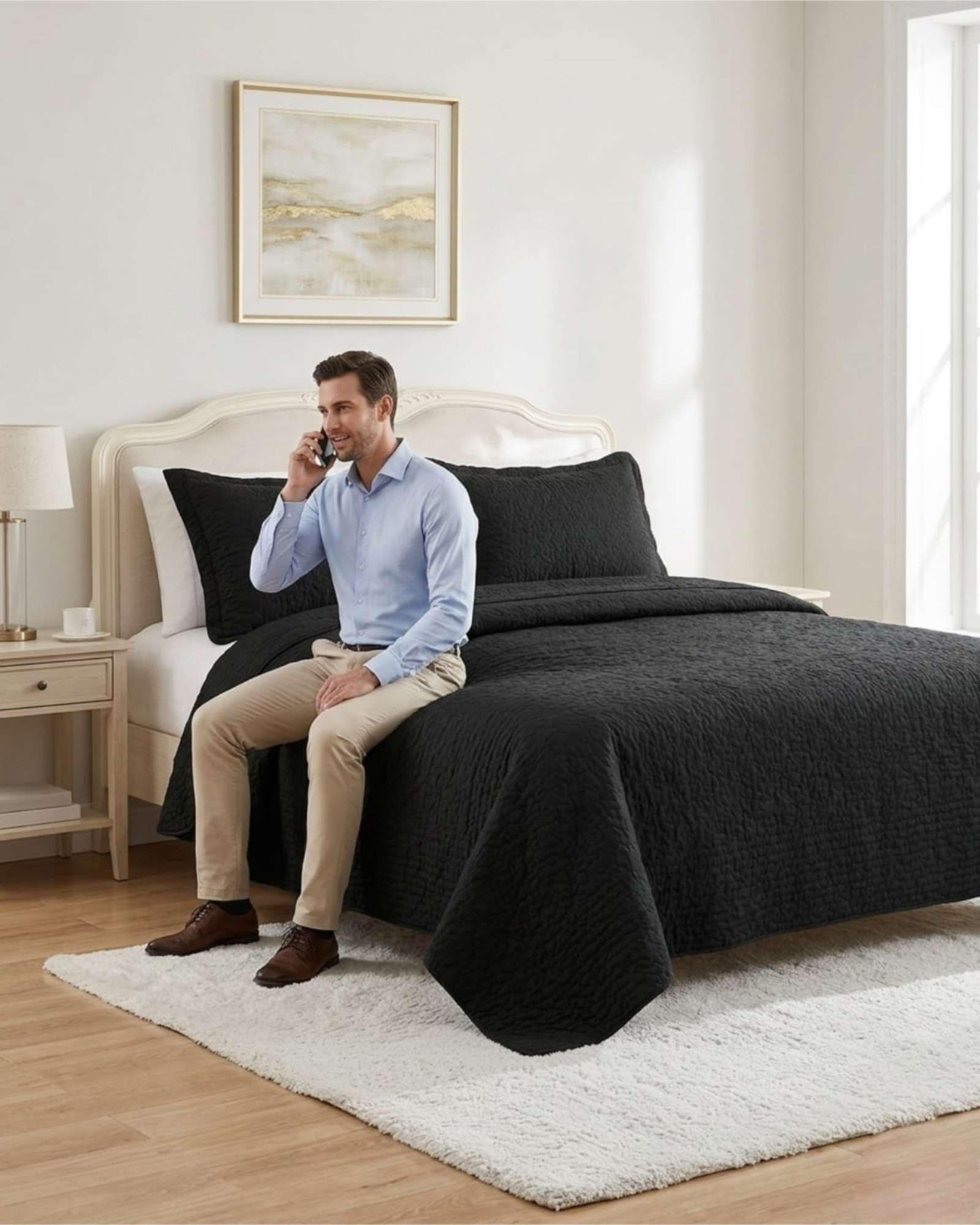 Cubrecama Quilt Verano 2 Plazas Delgado Texturizado Set Con Fundas a8-1