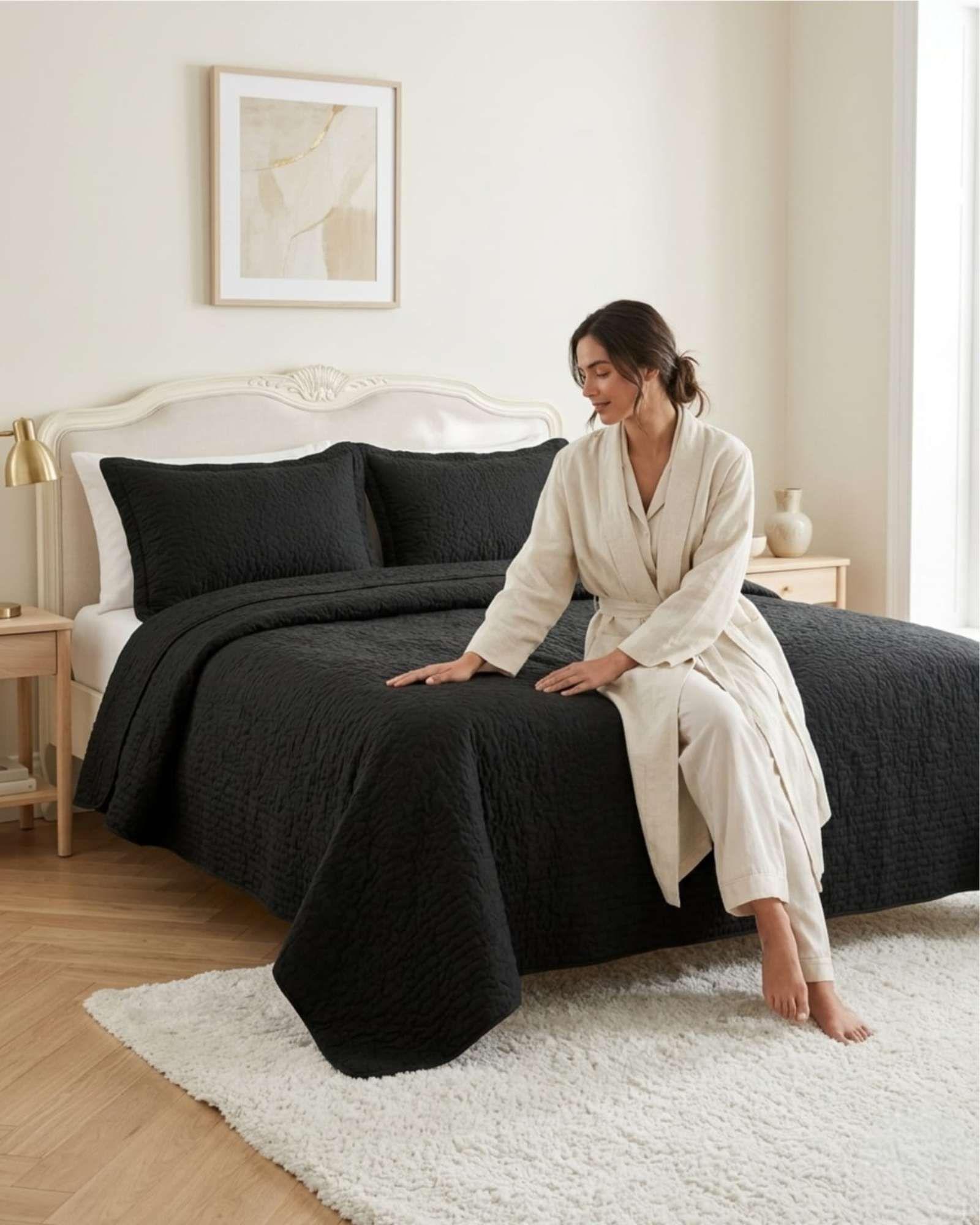 Cubrecama Quilt Verano 2 Plazas Delgado Texturizado Set Con Fundas a8-2
