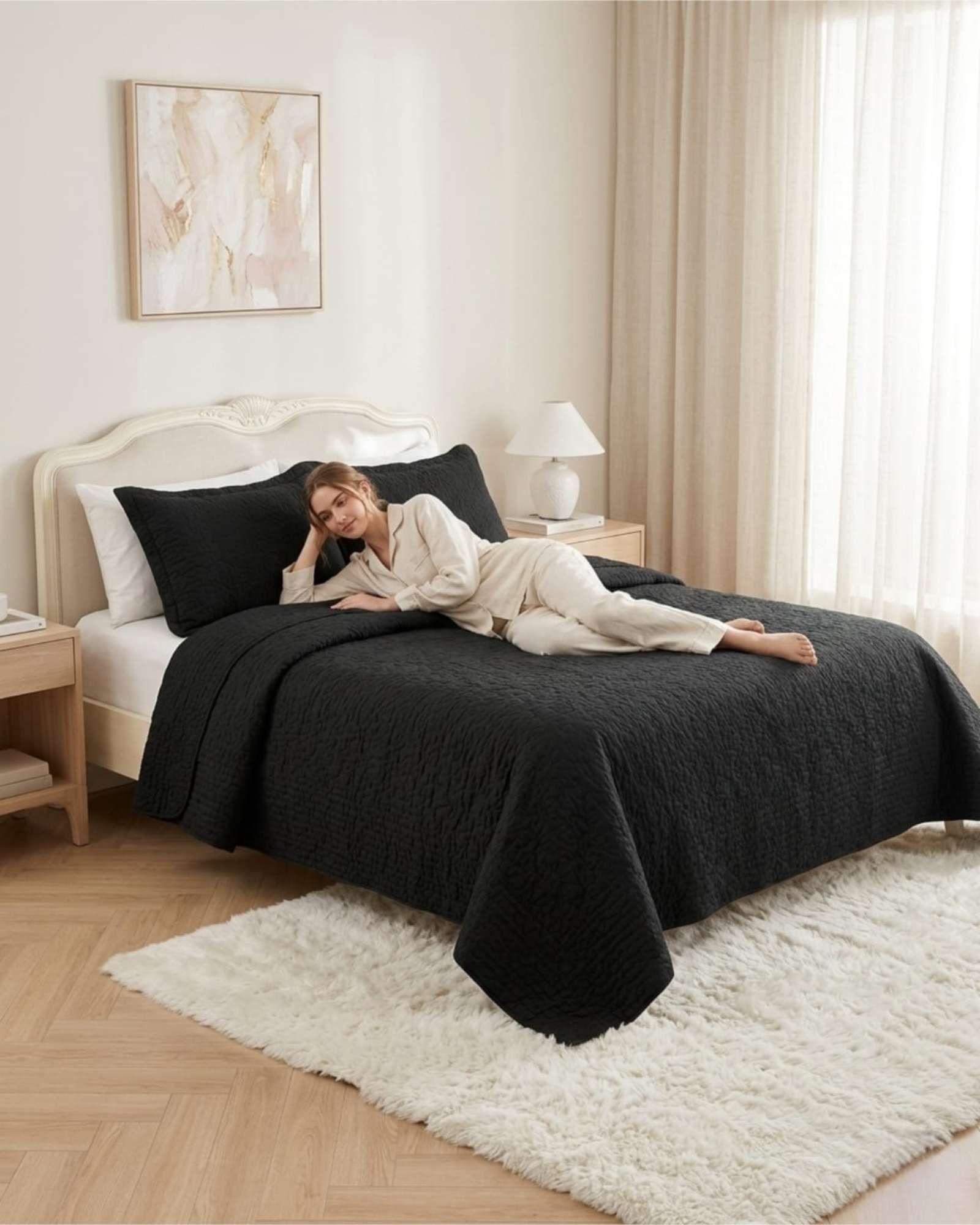 Cubrecama Quilt Verano 2 Plazas Delgado Texturizado Set Con Fundas a8-3