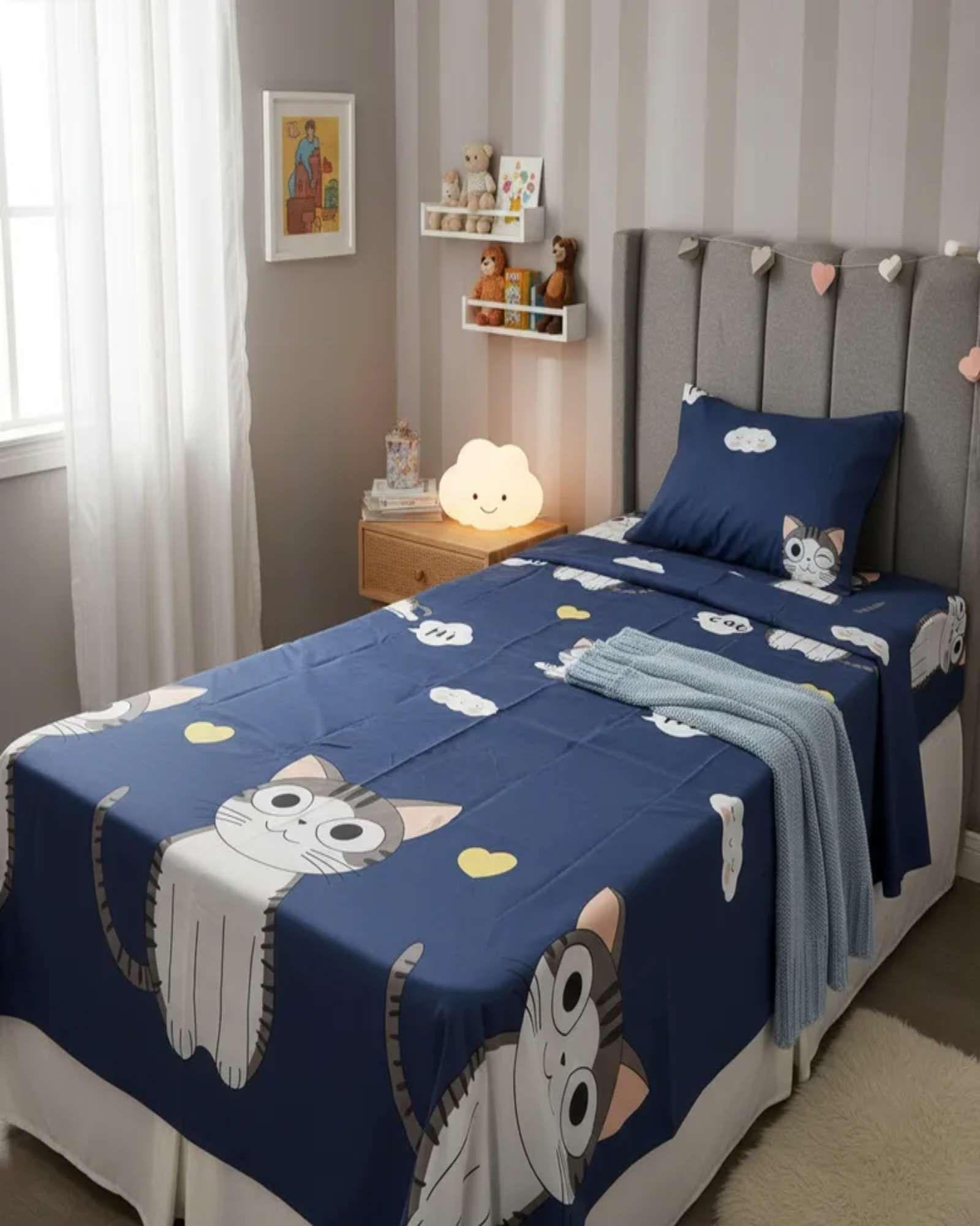 Juego de Sábanas niña niño infantil plaza y media Gatito-0