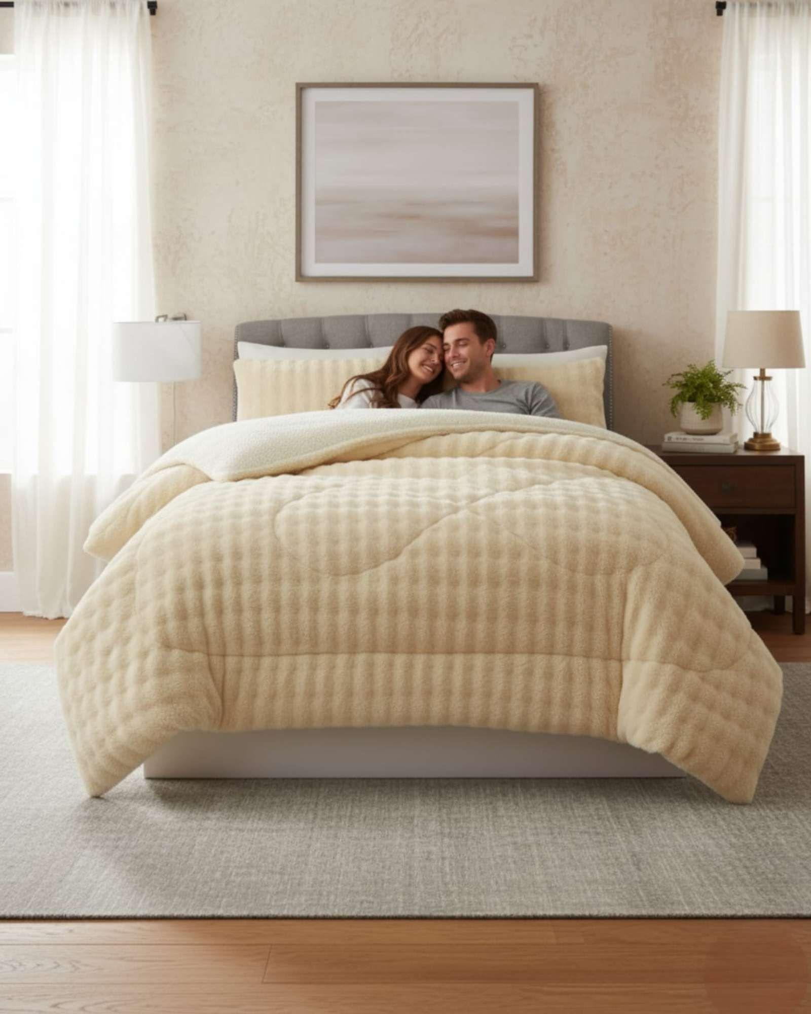 Cubrecama Acolchado Súper Calientito Plush con Chiporro 2 plazas color beige-3