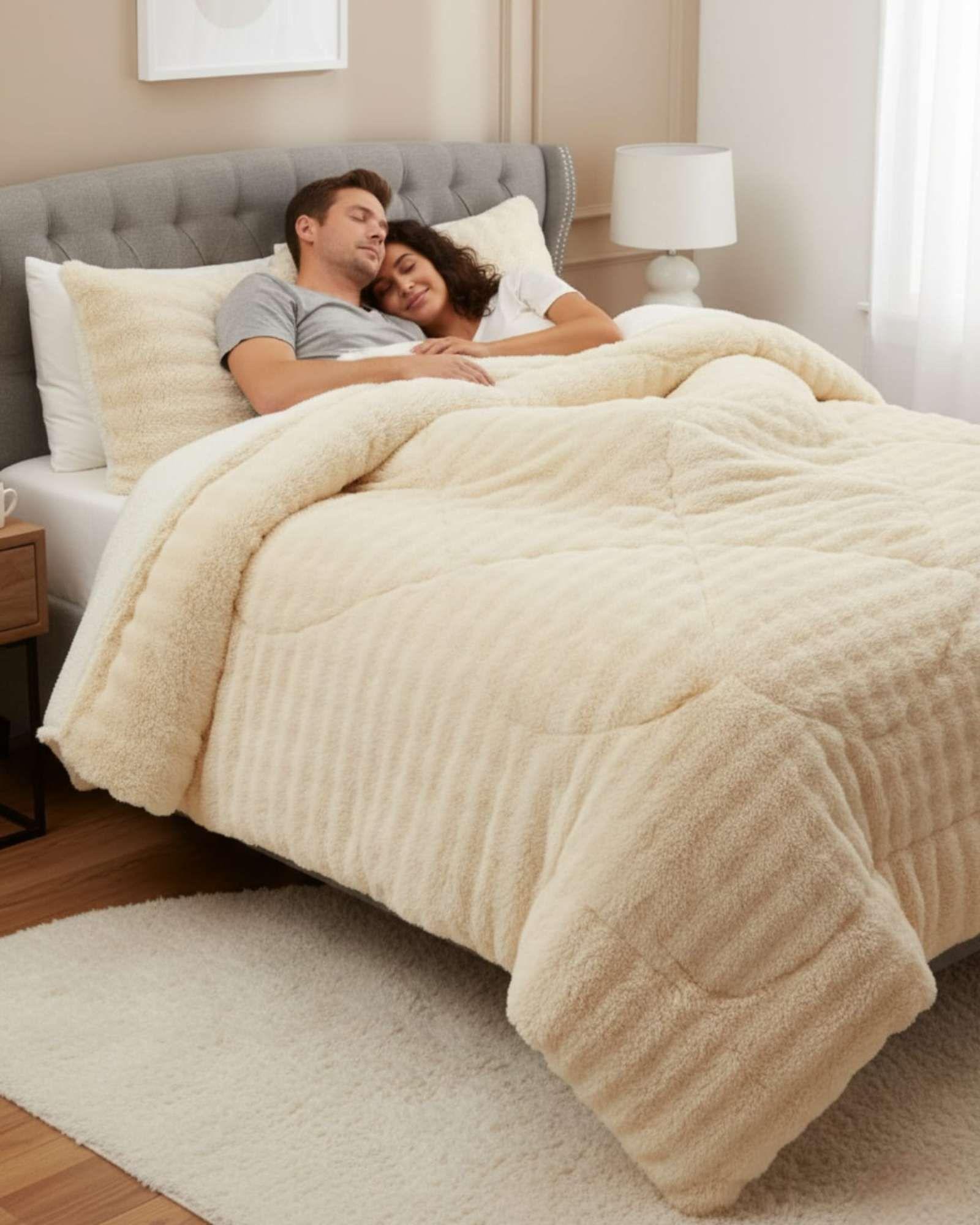 Cubrecama Acolchado Súper Calientito Plush con Chiporro 2 plazas color beige-4