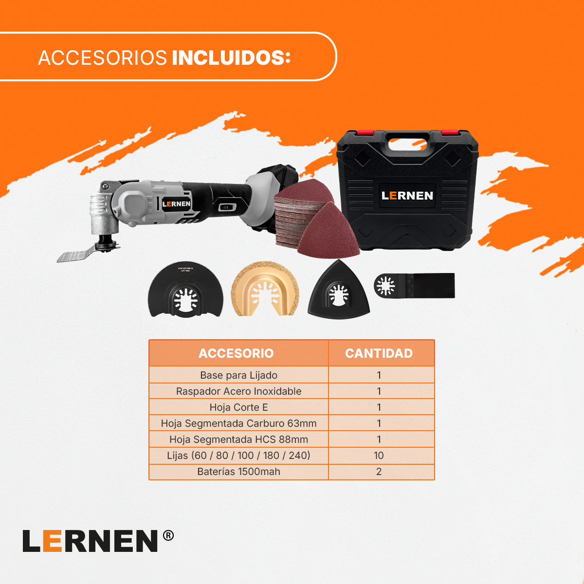 Sierra Multifunción Oscilante Lernen + 2 Baterías 21V+ Acc-2