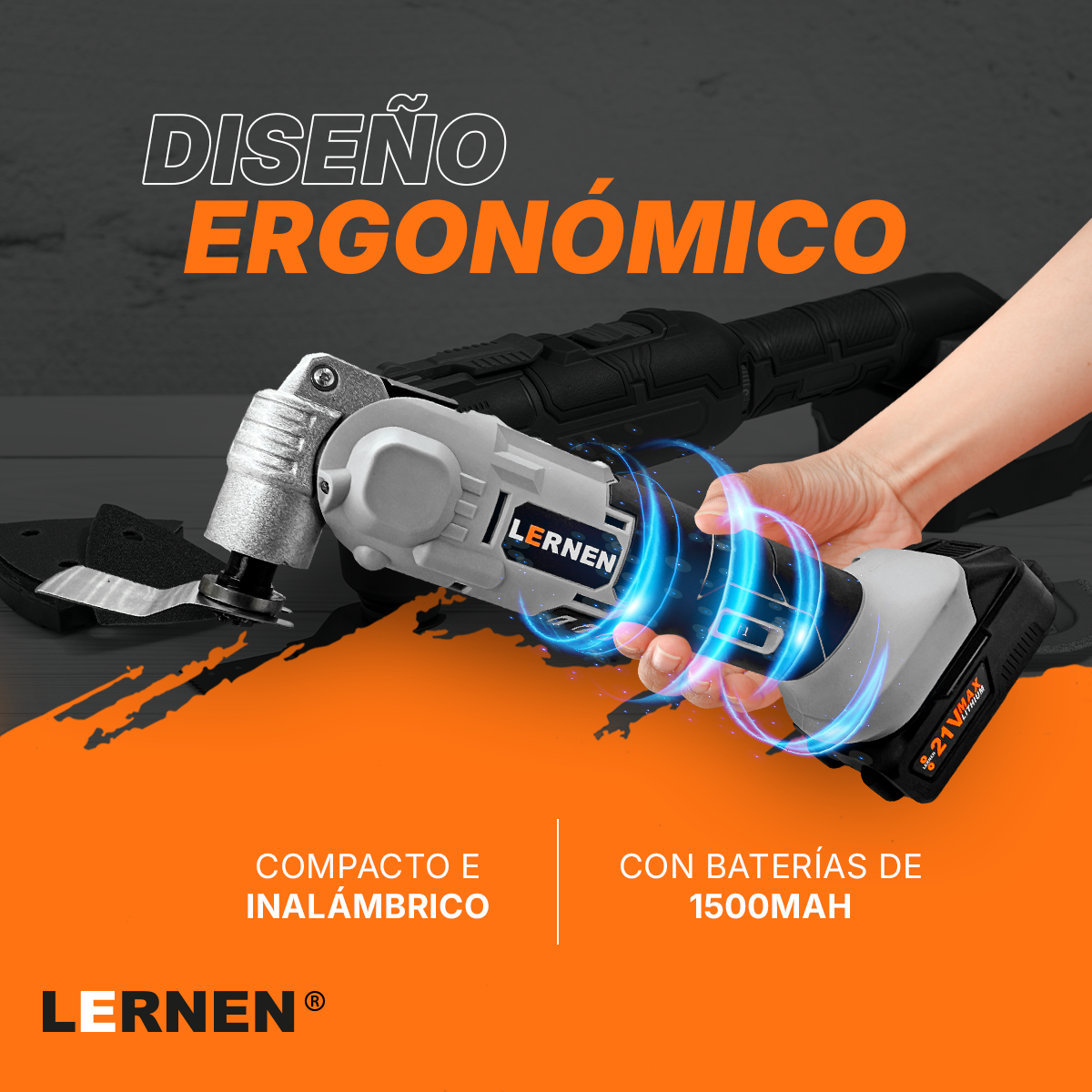Sierra Multifunción Oscilante Lernen + 2 Baterías 21V+ Acc-4