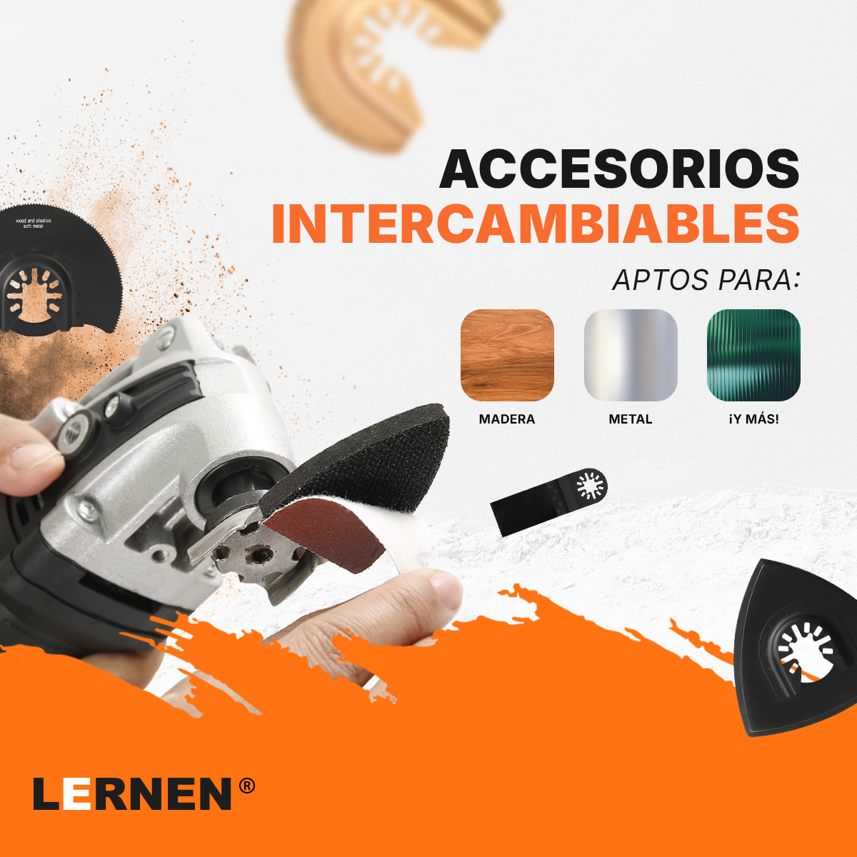 Sierra Multifunción Oscilante Lernen + 2 Baterías 21V+ Acc-5