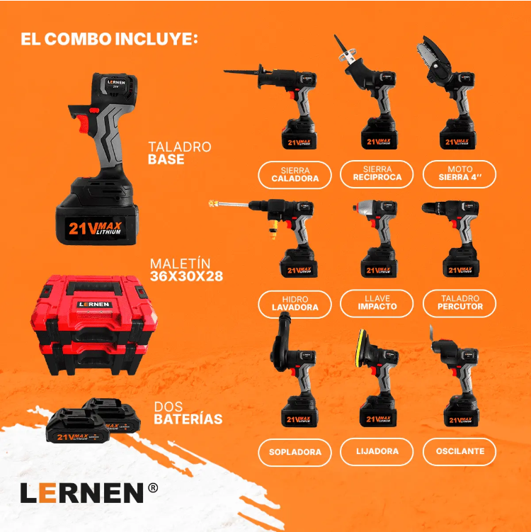 Combo Taladro + Herramientas Eléctricas 10 En 1 + Maletín-1