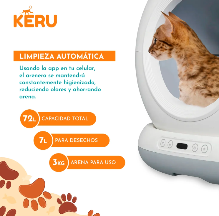 Arenero Inteligente Autom tico WiFi para Gatos con App Autolimpiante Keru 72 LT-1
