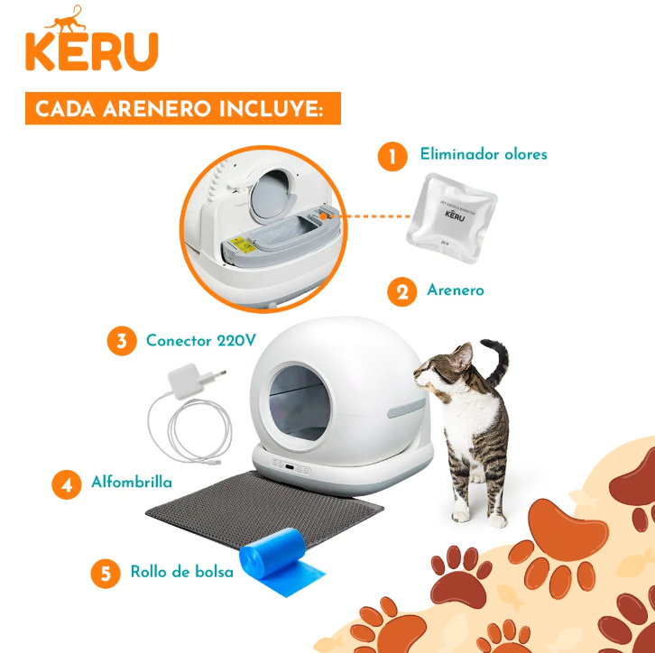 Arenero Inteligente Autom tico WiFi para Gatos con App Autolimpiante Keru 72 LT-4