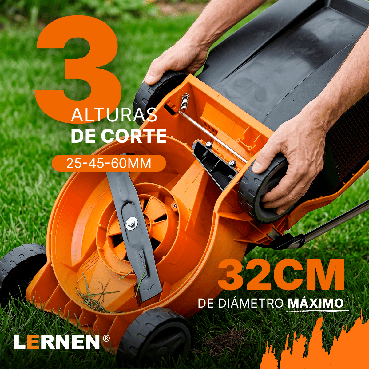 Cortacésped Eléctrico Lernen 1400W con Bolsa Recolectora de 30L-3