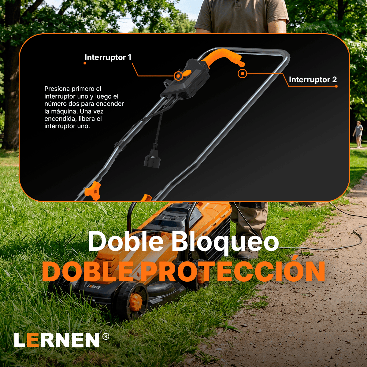 Cortacésped Eléctrico Lernen 1400W con Bolsa Recolectora de 30L-4