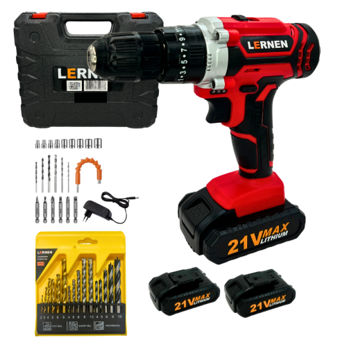 Taladro Percutor Destornillador Inalámbrico 21v + Set Brocas-0