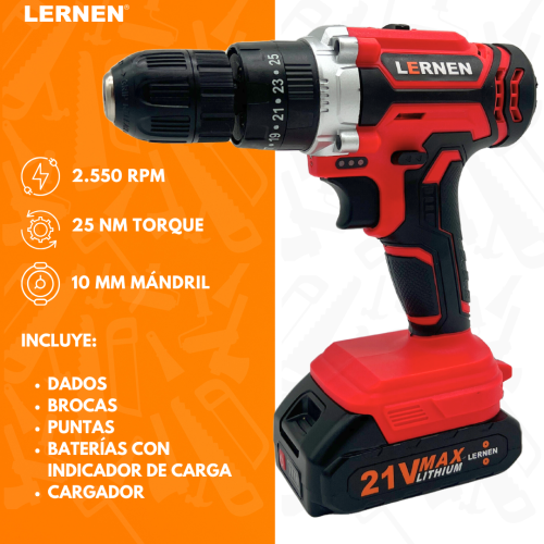 Taladro Percutor Destornillador Inalámbrico 21v + Set Brocas-1