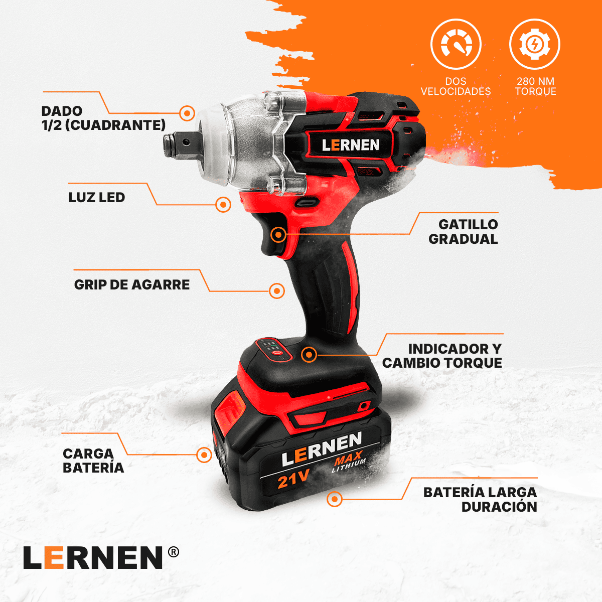 Llave de Impacto 1/2 Con 2 Baterías Y Accesorios-3