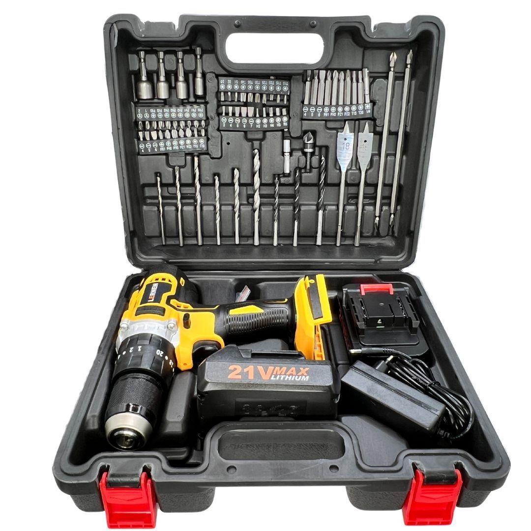 Pack Taladro Inalámbrico Percutor 13mm 2 Baterías Set Brocas-2