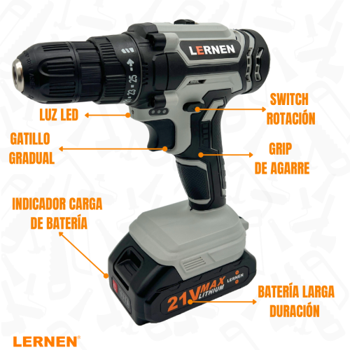 Pack Taladro Destornillador Inalámbrico 21v Con 2 Baterías  + Set Brocas-2