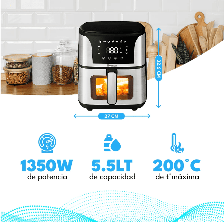 Freidora de Aire 5 5 Litros 1 350W Homen con Panel Touch Mayor capacidad y control-3