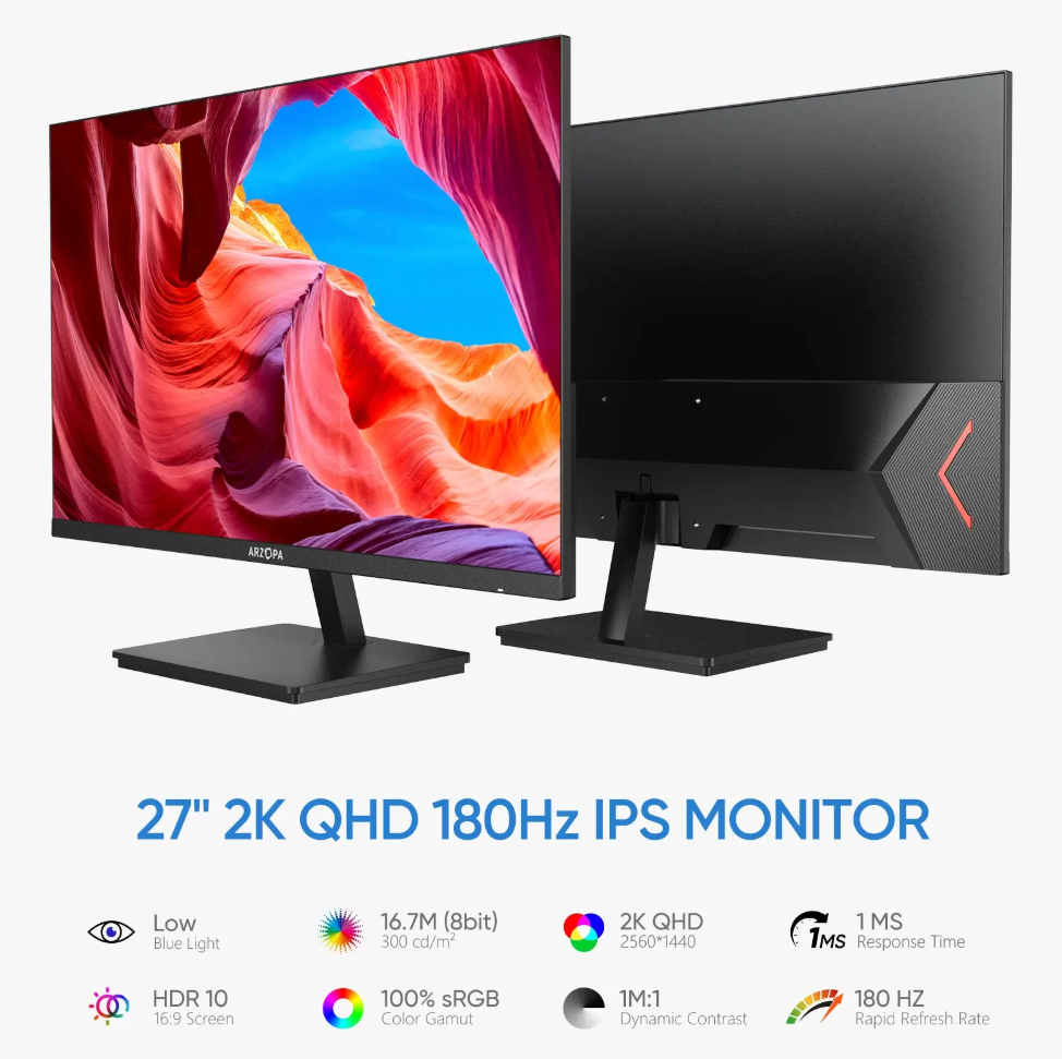 Monitor Gamer 27" ARZOPA M1RC 180Hz 2K QHD-4