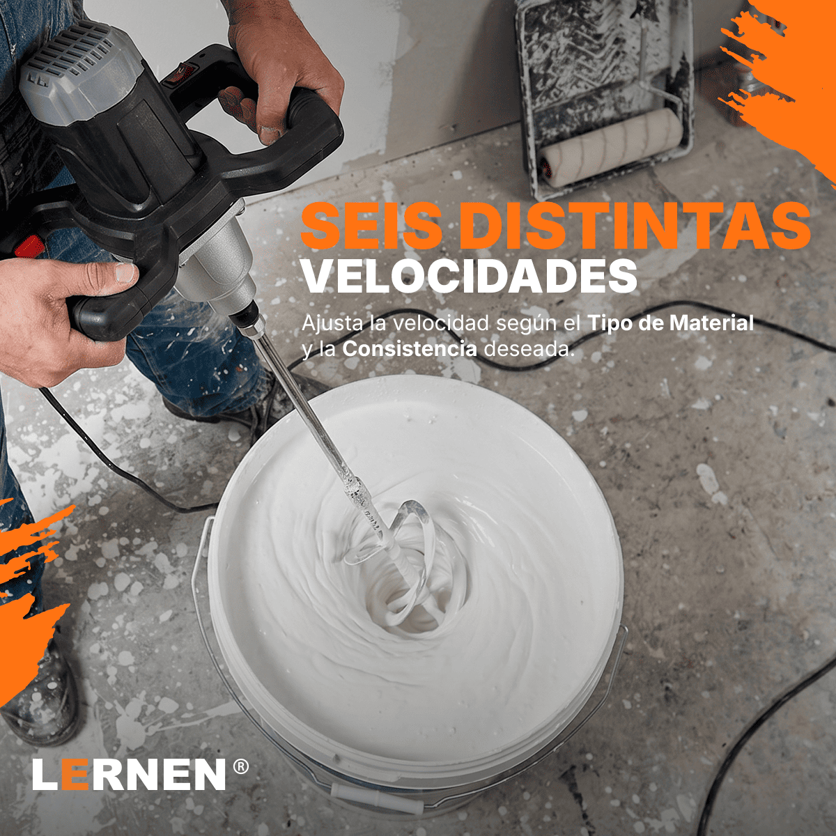 Mezclador Eléctrico De Cemento Y Pintura 6 Velocidades 1200W-3