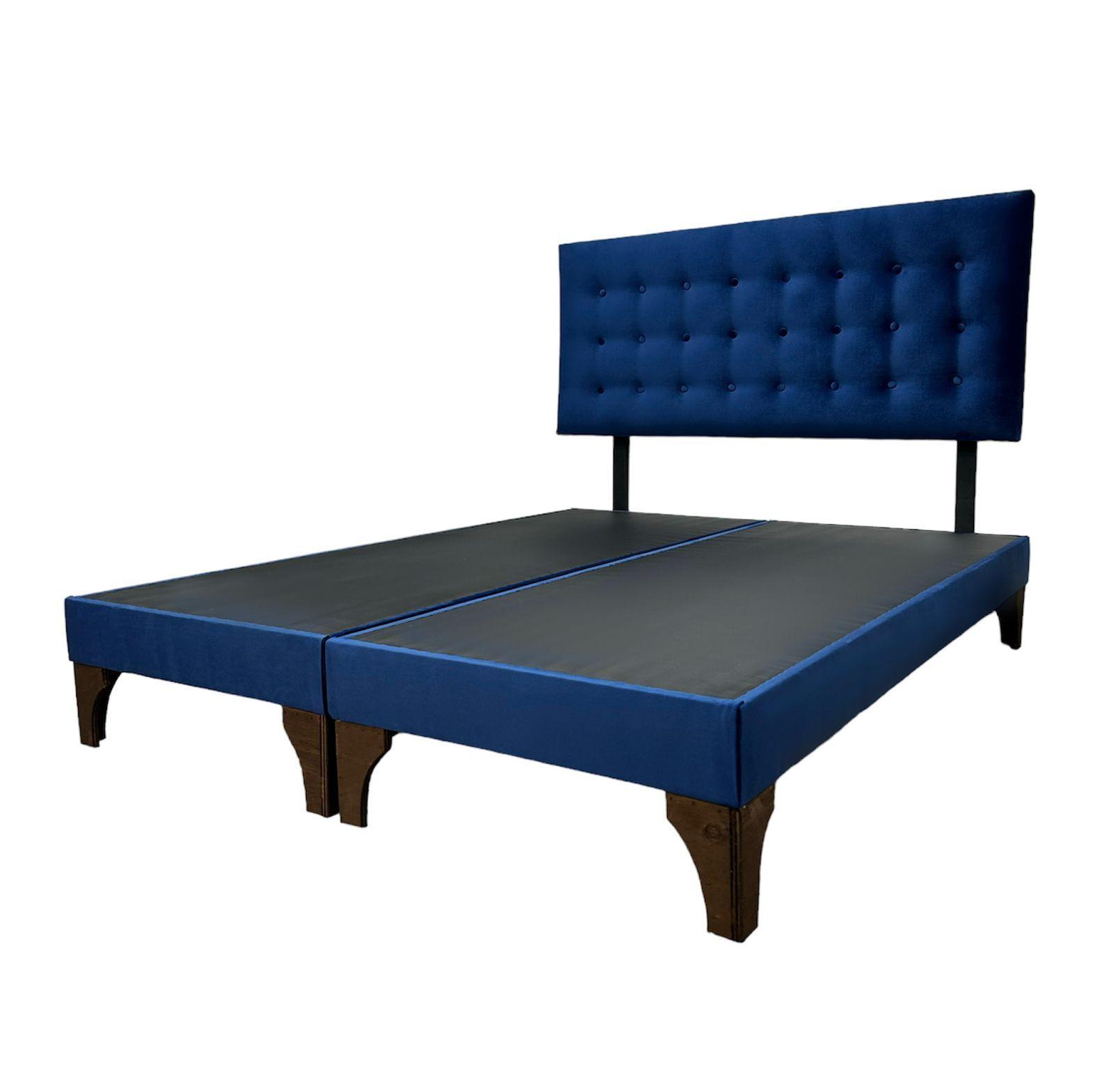 Cama 2 plazas 190cm x 150cm europea botones azul oscuro -0