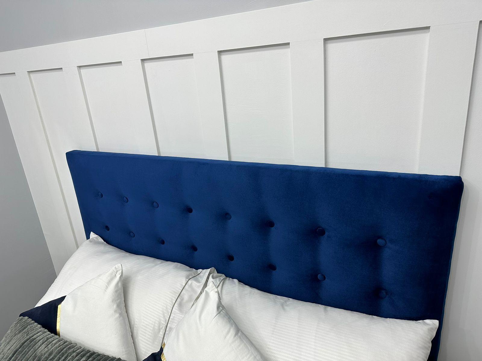 Cama 2 plazas 190cm x 150cm europea botones azul oscuro -1