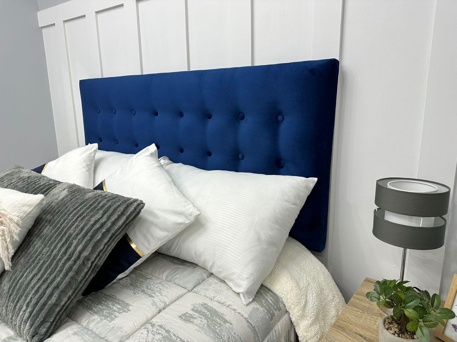 Cama 2 plazas 190cm x 150cm europea botones azul oscuro -2