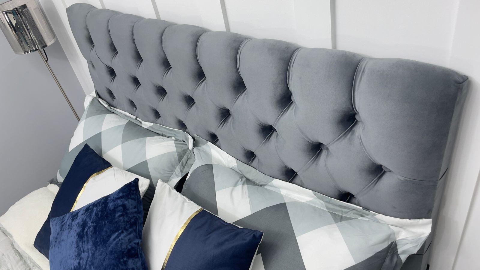 Respaldo para Cama 2 plazas Capitoné Felpa Gris Medio-1
