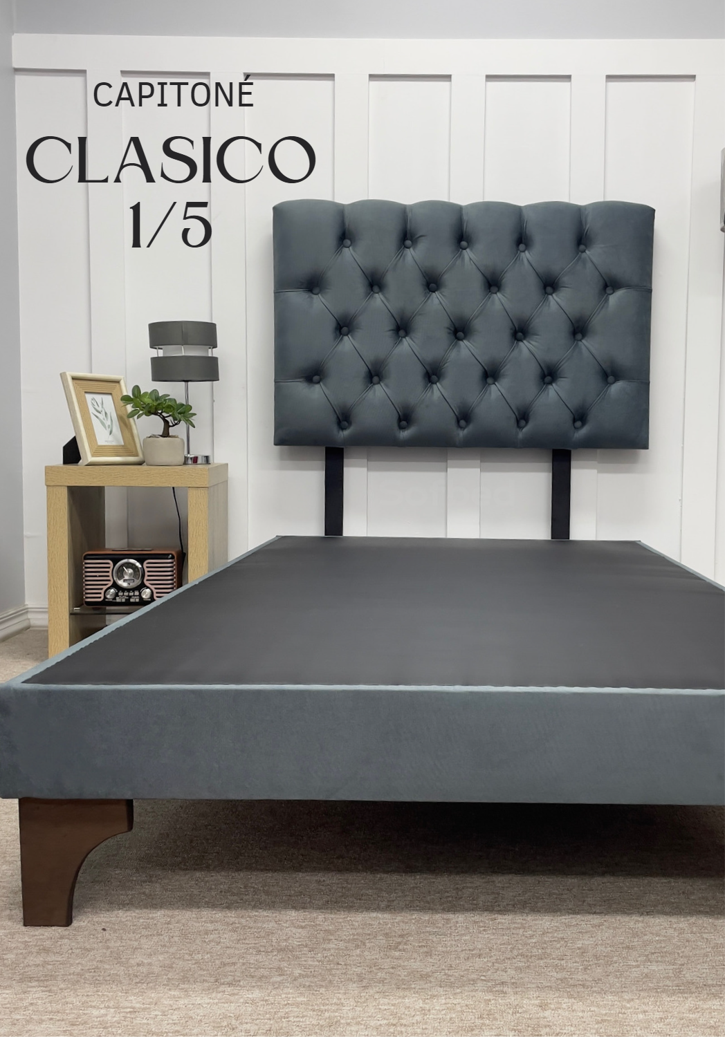 Cama Europea Plaza y Media Felpa Gris Medio-1