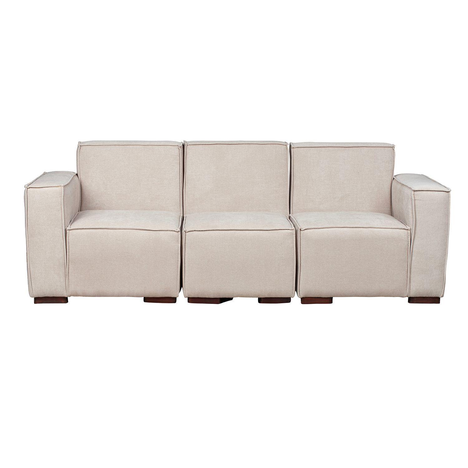Sofá Modular Fortaleza 3 cuerpos y 2 Poufs - Tela Lino Finesse Beige-2