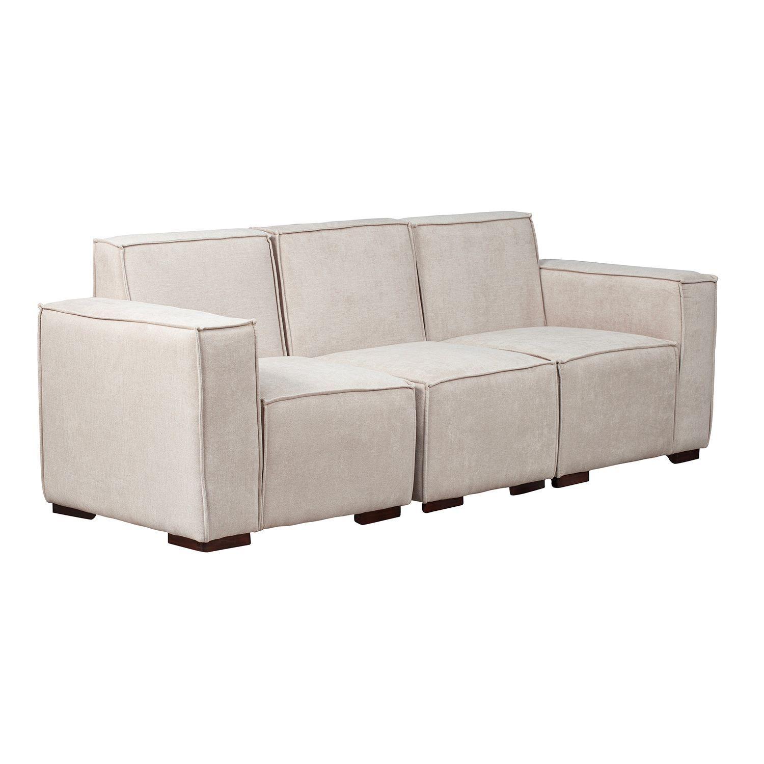 Sofá Modular Fortaleza 3 cuerpos y 2 Poufs - Tela Lino Finesse Beige-3
