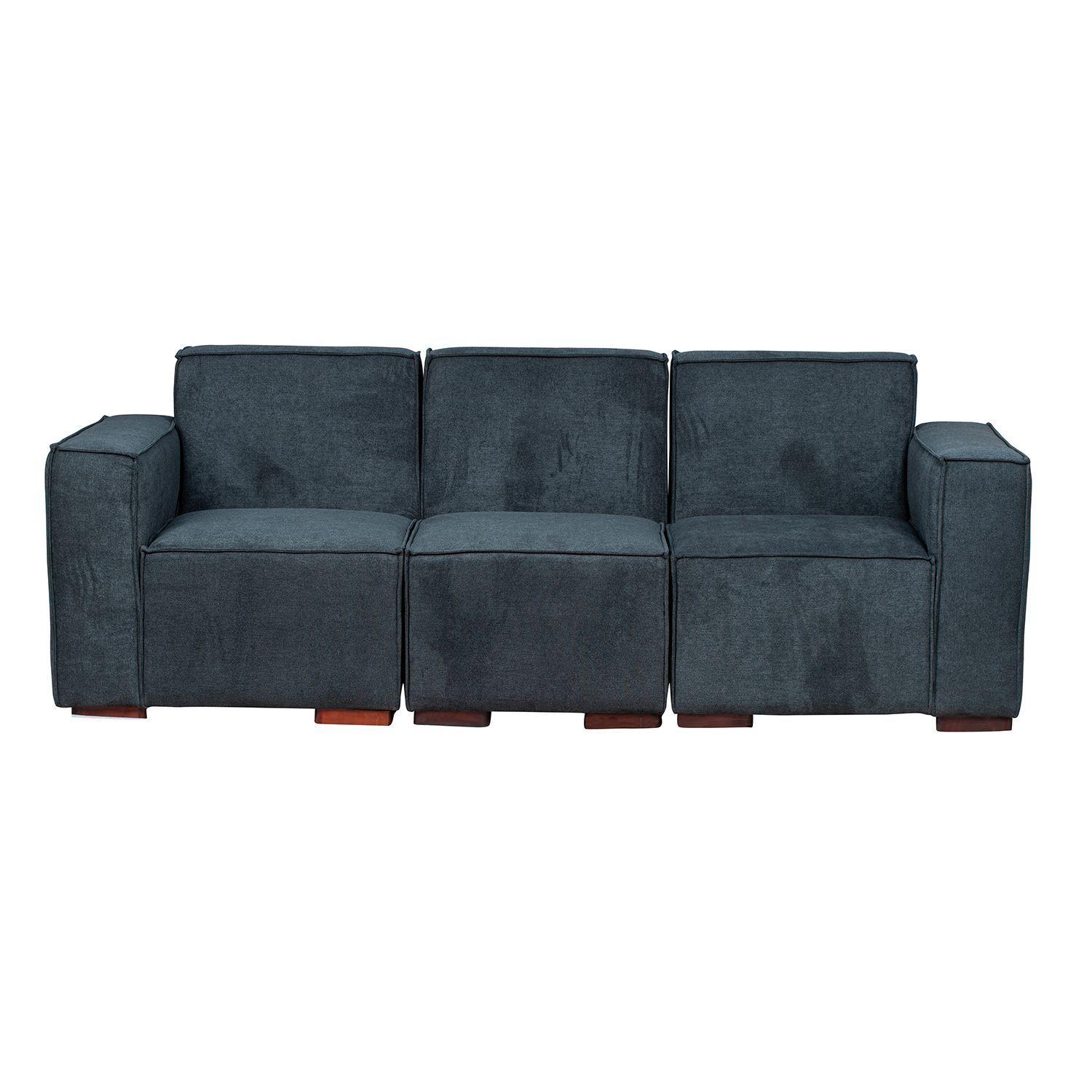 Sofá Modular Fortaleza 3 cuerpos y 2 Poufs - Tela Lino Finesse Gris-2