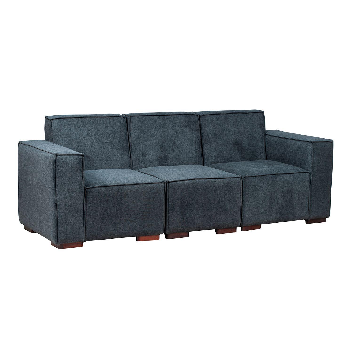 Sofá Modular Fortaleza 3 cuerpos y 2 Poufs - Tela Lino Finesse Gris-3