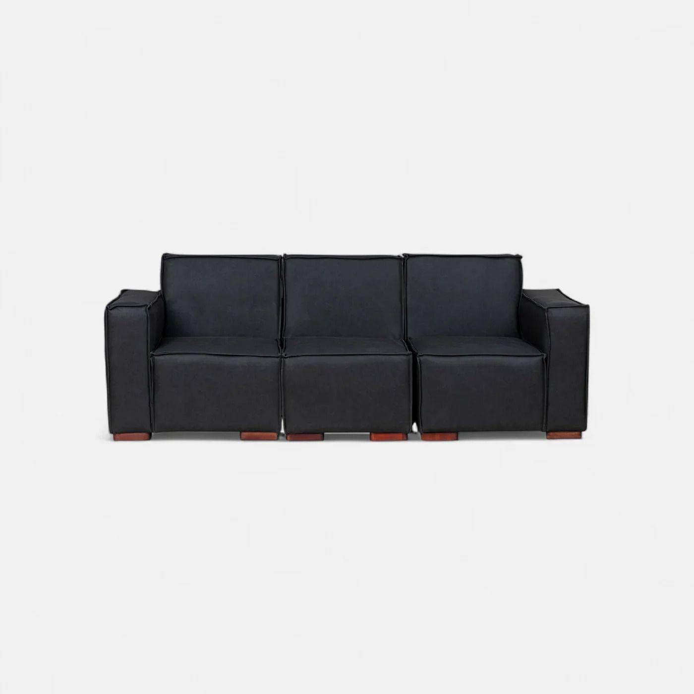 Sofá Modular Fortaleza 3 Cuerpos - Cuero Reconstituido Negro-0