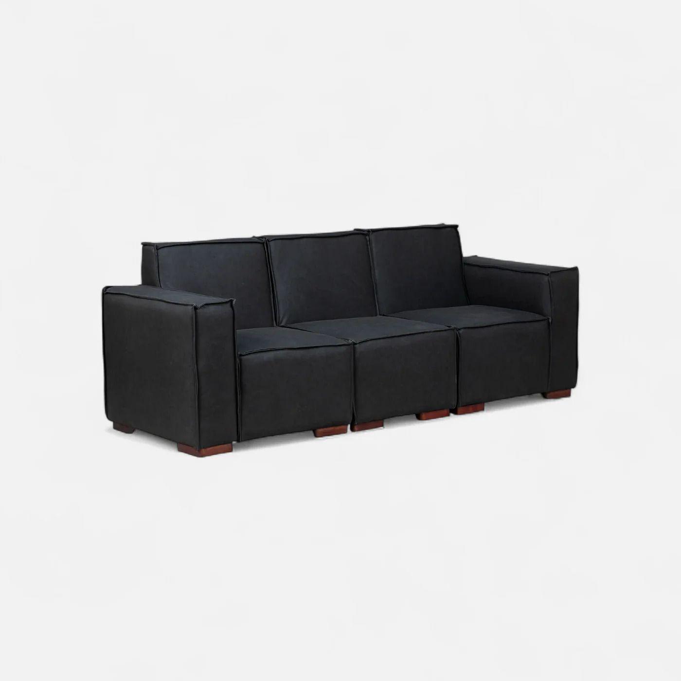Sofá Modular Fortaleza 3 Cuerpos - Cuero Reconstituido Negro-2