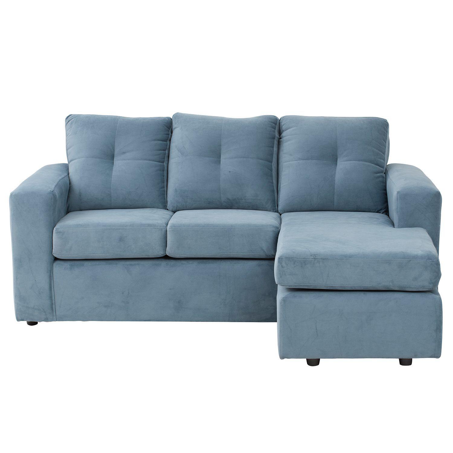 Sofá Seccional Valentina de Felpa - Azul Petróleo-4