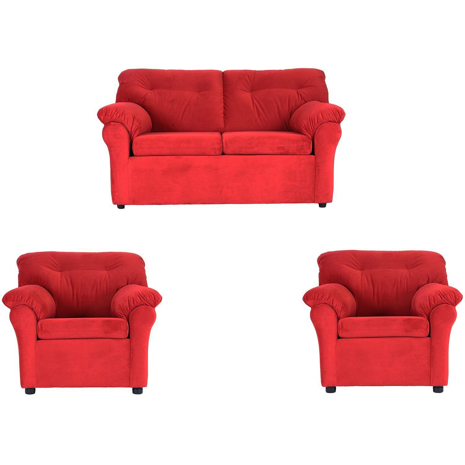 Juego de Living Madrid 2-1-1 de Felpa - Rojo-0