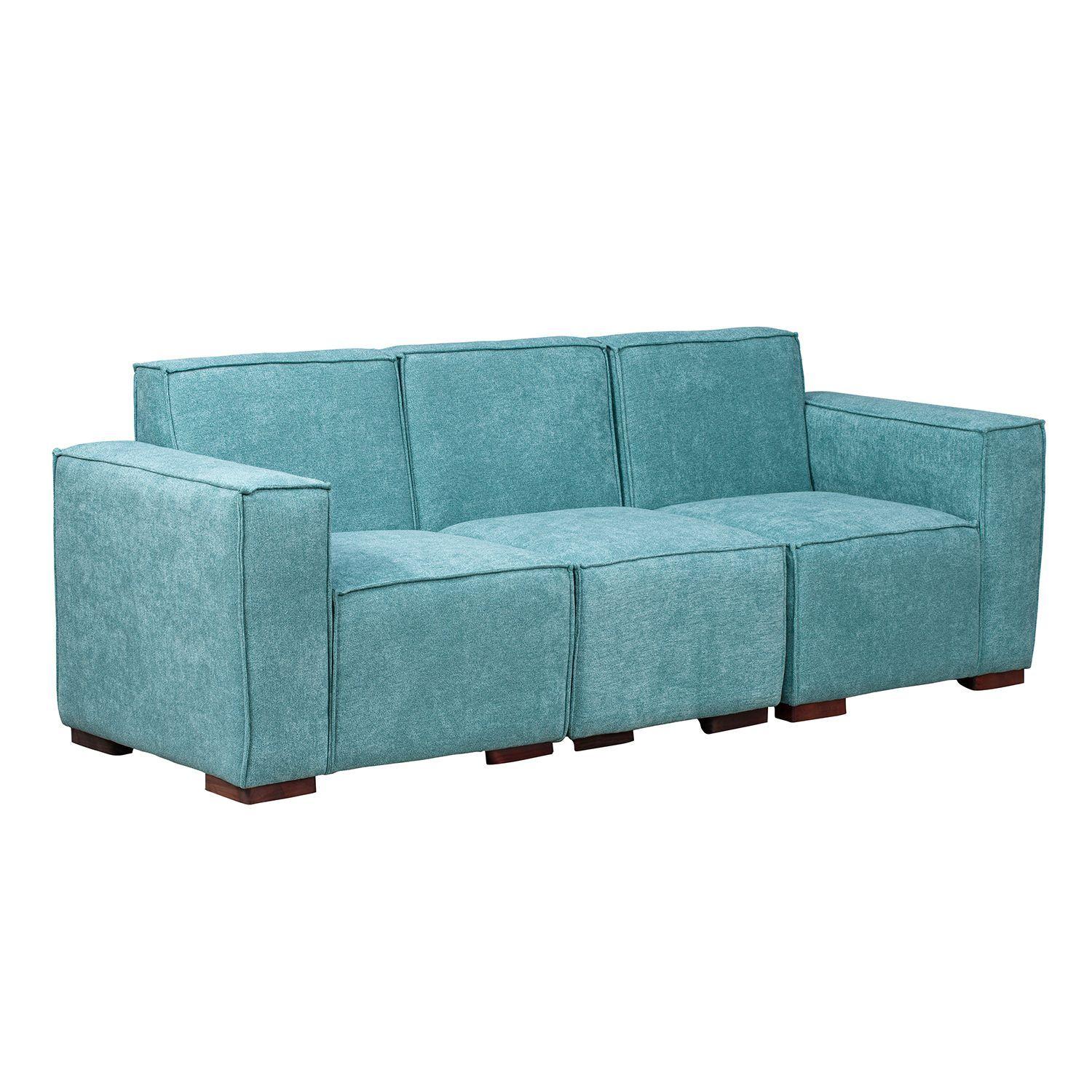 Sofá Modular Fortaleza 3 cuerpos y 2 Poufs - Tela Lino Finesse Verde Agua-3