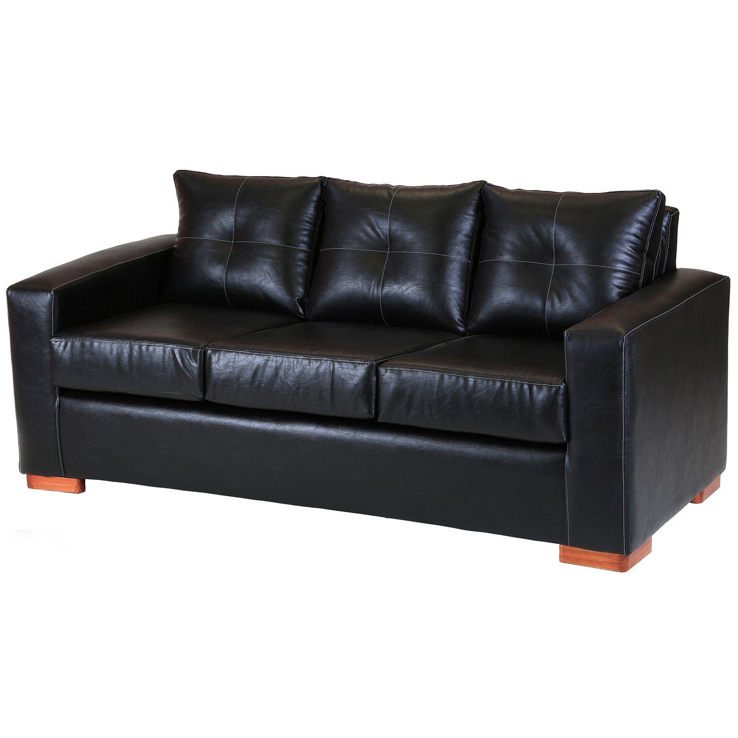 Juego de Living Roma 3-1-1 Cuerpo Cuero Sintetico Pu - Negro-1