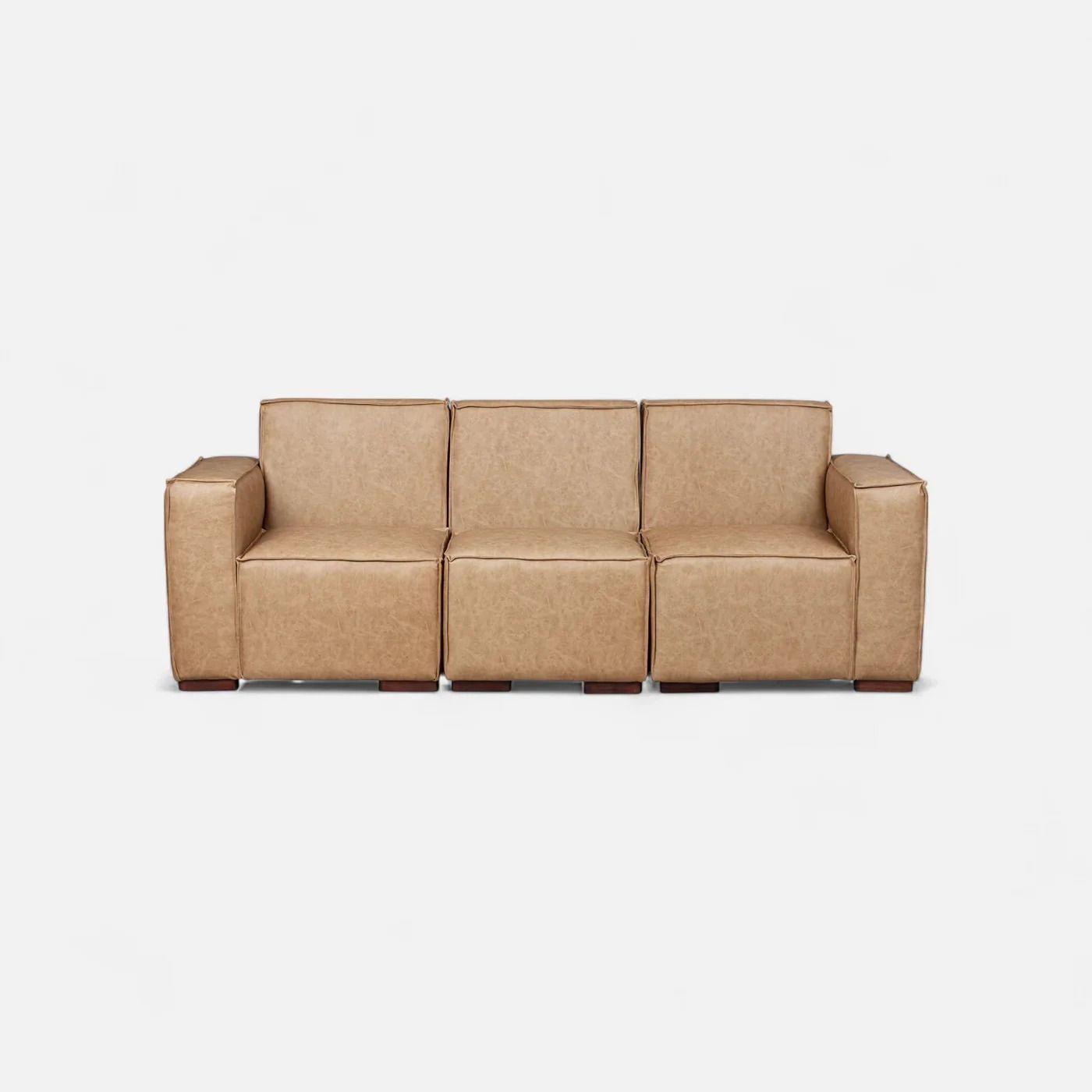 Sofá Modular Fortaleza 3 Cuerpos y 2 Poufs Cuero Reconstituido Beige-2